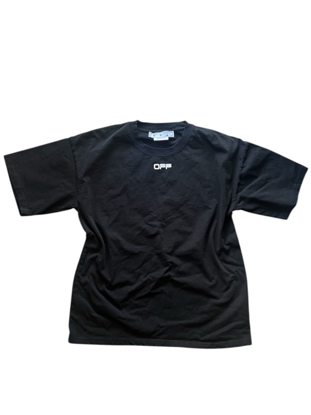 OFF WHITE T shirt Mens LARGE Spell Out Logo Crew Neck Short Sleeve 100% Cotton